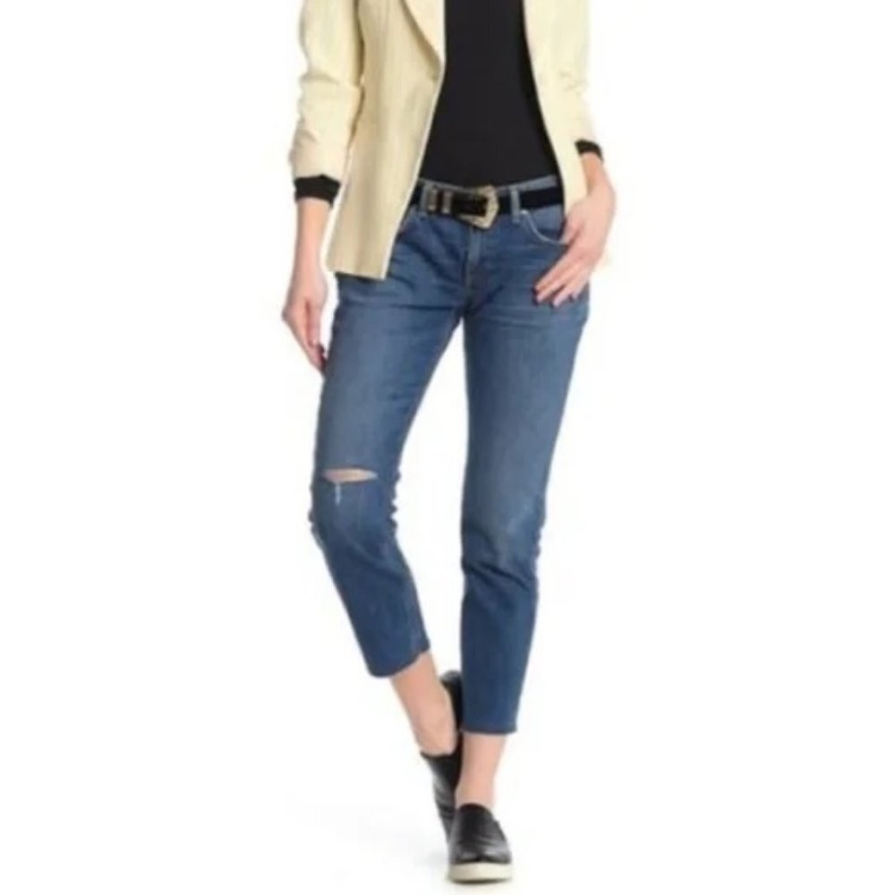 Rag & Bone Dre Medium Washed Distressed Low Rise Boyfriend Jeans Blue Women 24